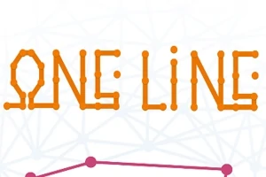 Texten One Line i orange med en bakgrund av ett nätmönster och rosa punkter sammanbundna med linjer