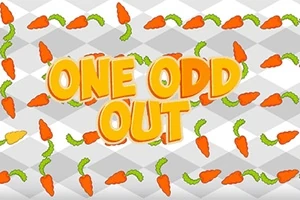 Färgglada morötter med texten ONE ODD OUT i mitten på en schackrutigt mönstrad bakgrund