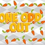 Färgglada morötter med texten ONE ODD OUT i mitten på en schackrutigt mönstrad bakgrund
