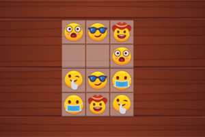 Emojis ordnade i ett 3x3 rutnät mot en träbakgrund