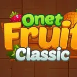 Texten Onet Fruit Classic med färgglada bokstäver och fruktdekorationer på en brun bakgrund