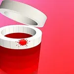 En röd boll som studsar mot en vit cylinder med ett färgstänkmönster mot en rosa bakgrund