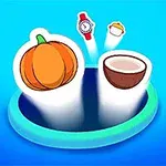 En illustration med en pumpa, en klocka och en annan liten föremål nära en öppning, samt en kokosnöt på en blå bakgrund