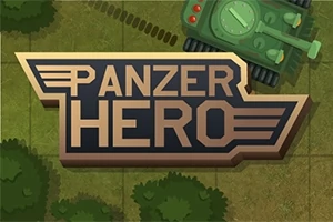 Texten Panzer Hero med en grön stridsvagn i bakgrunden och skogselement