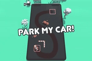 En ovanlig bilbana i en lekfull stil med texten PARK MY CAR!