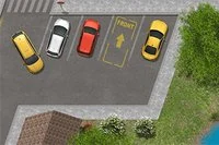 Kör en gul taxi och parkera den i en markerad parkeringsplats