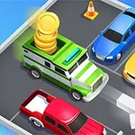 Flera färgglada bilar parkerade på en parkeringsplats där en av bilarna är lastad med mynt