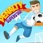 En tecknad målman i blå kläder fångar en fotboll framför ett mål med en blå himmel i bakgrunden