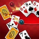 Spelkort och färgade spelmarker mot en röd bakgrund