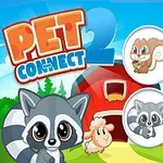 Tecknad tvättbjörn och får framför en ladugård, med två runda bilder av djur och texten Pet Connect 2 mot en blå bakgrund