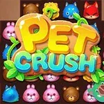 Färgglada tecknade djuransikten omger texten PET CRUSH i mitten av bilden