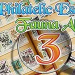Förstoringsglas över ett frimärksalbum med texten Philatelic Escape Fauna Album 3
