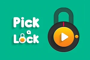 Texten Pick a Lock bredvid en stor ritad låsikonen med en spelknapp på en grön bakgrund