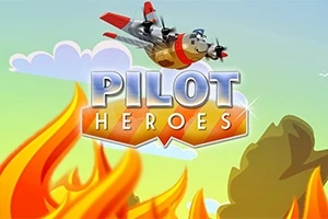 Ett tecknat flygplan flyger ovanför en skog som står i brand med texten Pilot Heroes framför