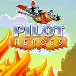 Ett tecknat flygplan flyger ovanför en skog som står i brand med texten Pilot Heroes framför