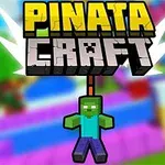 Texten Pinata Craft i blockstil med en hängande pixelzombie under texten, mot en färgglad suddig bakgrund