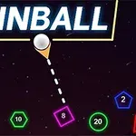 Texten PINBALL ovanför en vit boll och olika färgade geometriska former med nummer på en mörk bakgrund