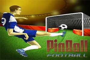 En fotbollsspelare i blå och vit dräkt sparkar en fotboll mot ett mål med en ljus och färgstark bakgrund