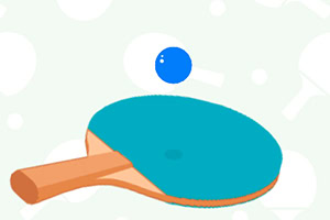 Pingisracket med blå boll mot en bakgrund med pingismönster