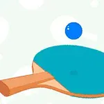 Pingisracket med blå boll mot en bakgrund med pingismönster