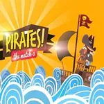Pirattema med en pirat på ett fartyg bland blå vågor mot en solig gul bakgrund