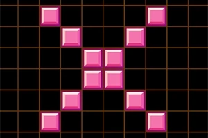Rosa pixelblock formade som ett X på en svart och rutigt bakgrund