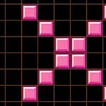 Rosa pixelblock formade som ett X på en svart och rutigt bakgrund
