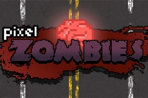 Texten pixel ZOMBIES med en pixelart design, placerad över en väg med gula mittlinjer