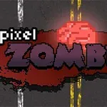 Texten pixel ZOMBIES med en pixelart design, placerad över en väg med gula mittlinjer