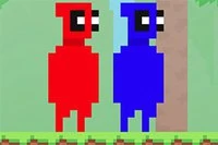 Blå och röda män från Pixelpool-familjen måste nå dörren säkert