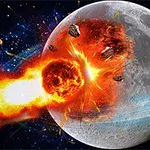 En meteorit kolliderar med en måne och exploderar i rymden