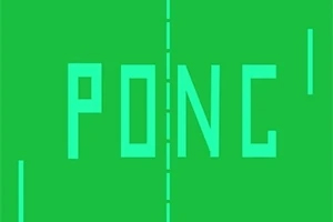 Pong Grön bakgrund med ordet PONG i mitten och vertikala linjer pÄ bÄda sidor