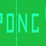 Pong Grön bakgrund med ordet PONG i mitten och vertikala linjer pÄ bÄda sidor