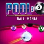 En färgstark biljardgrafik med texten Pool: Ball Mania på en rosa bakgrund