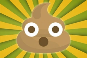 Brun ugglanformad emoji med stora ögon och mun mot en bakgrund av gröna och gula strålar