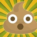 Brun ugglanformad emoji med stora ögon och mun mot en bakgrund av gröna och gula strålar