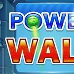 Texten POWER WALL i blått och rött med en grön boll på en blå bakgrund