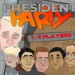 Karikatyrbilder av olika världsledare med texten President Party i bakgrunden