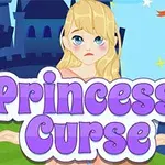 En tecknad prinsessa med långt blont hår står framför ett slott, medan texten Princess Curse syns i förgrunden
