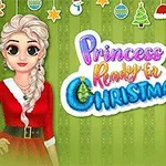 Två animerade figurer med långt hår står framför en grön bakgrund med juldekorationer och texten Princess Ready For Christmas