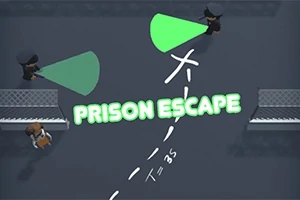 Två vakter med gröna ficklampor övervakar en fånge i en fängelsemiljö med texten PRISON ESCAPE i mitten