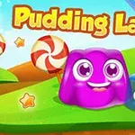 Färgglada puddingar med ansikten och godisklubbor på en grön och färgglad bakgrund