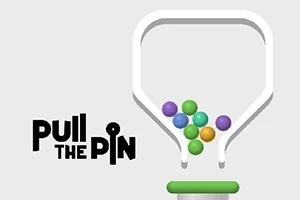 Illustration av en tratt med färgglada bollar ovanför en pinne, och texten Pull the Pin bredvid