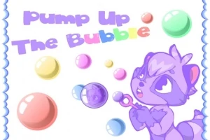 Lila tecknad figur blåser färgglada bubblor i en lekfull illustration med texten Pump Up The Bubble
