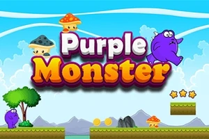 Lila monster och svampar i ett färgglatt landskap med texten Purple Monster