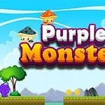 Lila monster och svampar i ett färgglatt landskap med texten Purple Monster