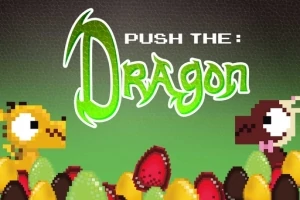 Två pixelerade drakar omgivna av färgglada ägg mot en grön bakgrund med texten Push the Dragon