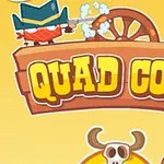 Tecknad illustration med cowboytema, där en cowboy skjuter pistoler bredvid en kaktus och en dödskalle syns nedanför