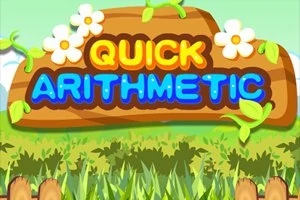 Färgglad skylt med texten Quick Arithmetic omgiven av vita blommor och grönt gräs