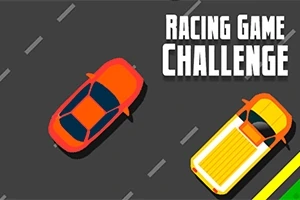 Två tecknade bilar, en röd och en gul, kör på en väg med texten Racing Game Challenge bredvid